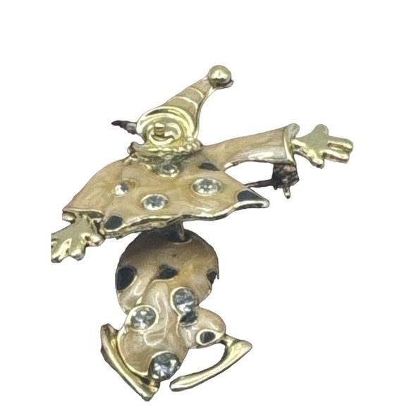 Vintage Articulated Clown Pin Brooch Tan and Gold with Gift Box - Picture 2 of 4